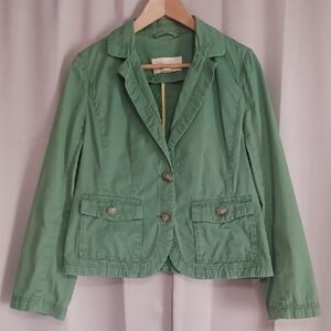 J.Crew Classic Twill Chino Green Button Front Long Sleeve Cropped Jacket